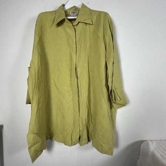 Harper Greer Womens Lime Green Linen Button-Down Long Sleeve Tunic Shirt Top XL - Picture 1 of 7